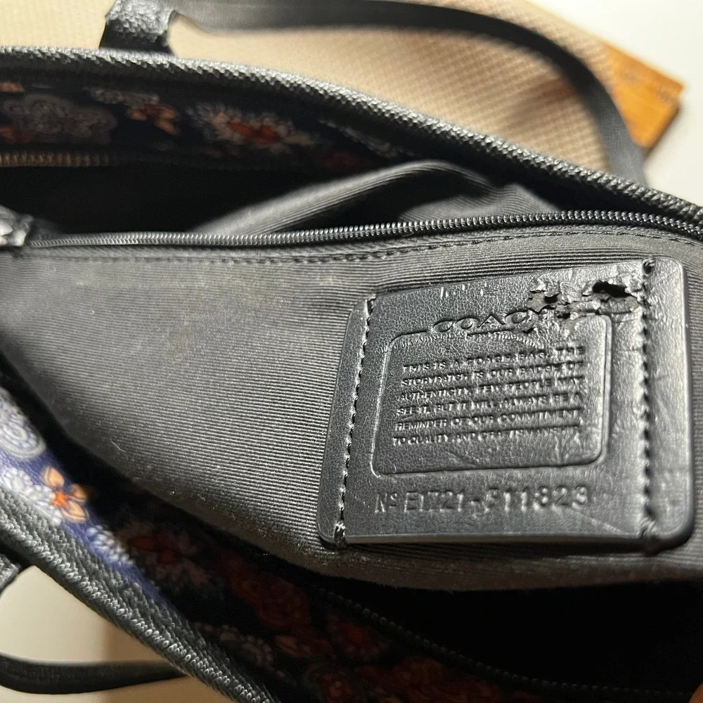 Coach Kaleidoscope Floral Print Zip Top Tote Navy Crossgrain Leather F11823